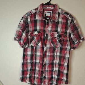 BKE Athletic Red and Black Plaid Button Down Shirt size large